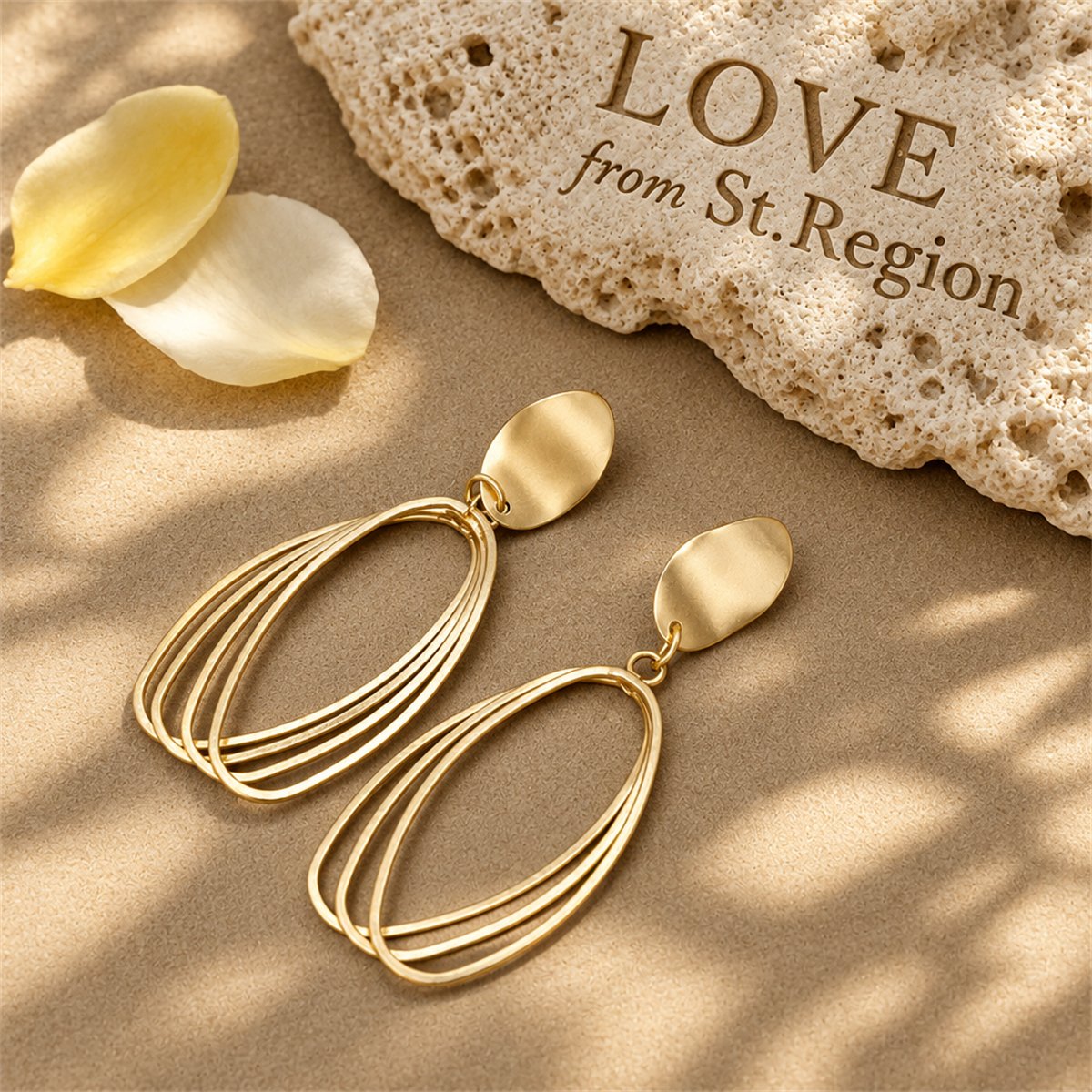 18K Gold-Plated Stacked Open Oval Drop Earrings, gold drop earrings for women, elegant gift for her, lifestyle look