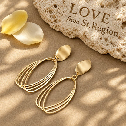 18K Gold-Plated Stacked Open Oval Drop Earrings, gold drop earrings for women, elegant gift for her, lifestyle look