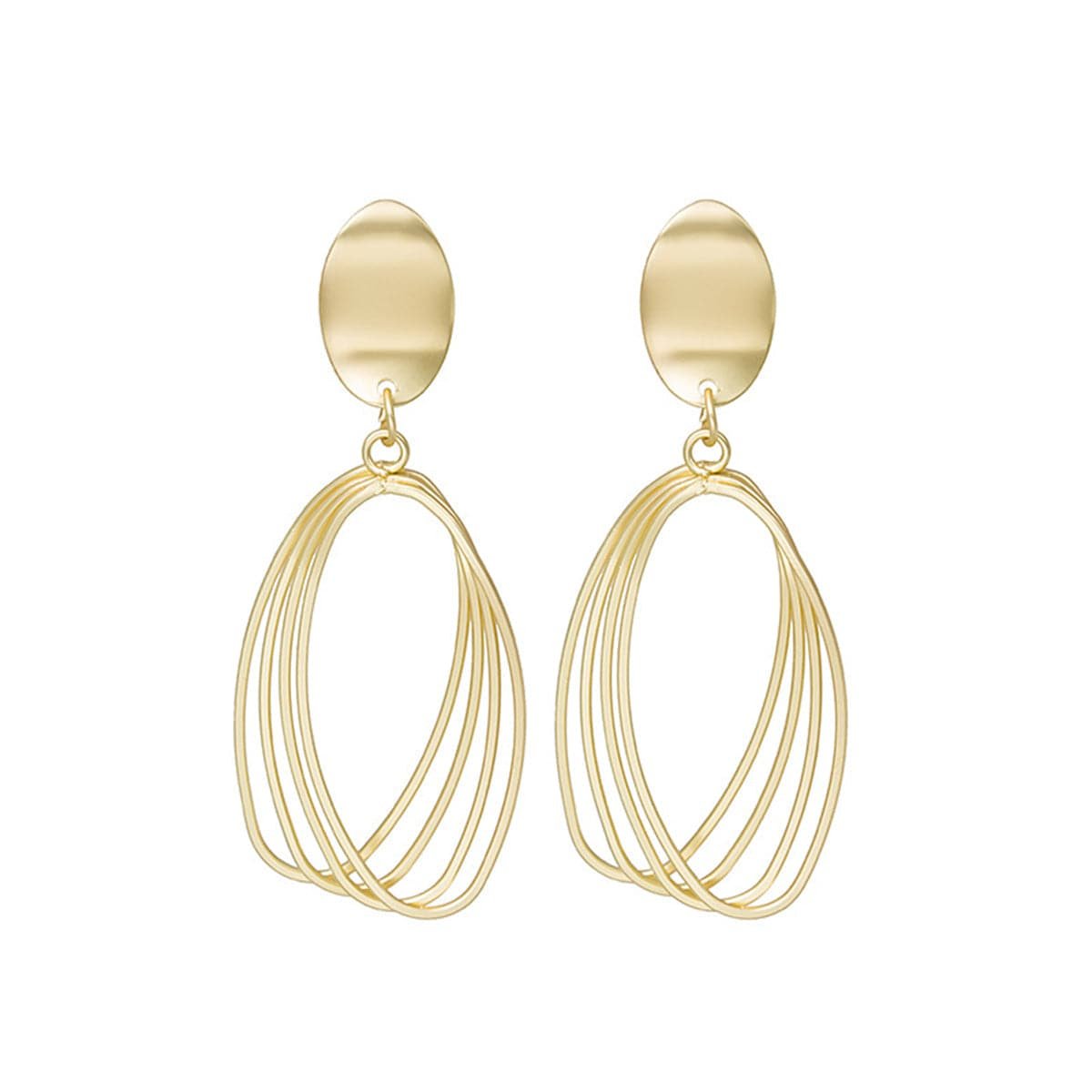 18K Gold-Plated Stacked Open Oval Drop Earrings, gold drop earrings for women, elegant gift for her, side view