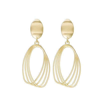 18K Gold-Plated Stacked Open Oval Drop Earrings, gold drop earrings for women, elegant gift for her, side view
