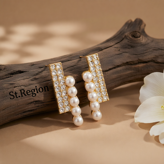 Cubic Zirconia & Pearl Bar Stud Earrings