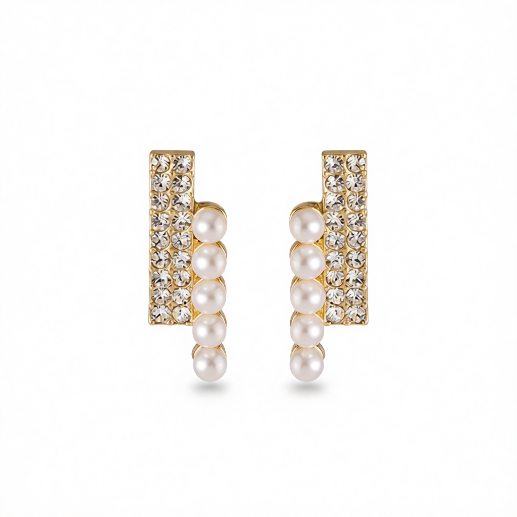 Cubic Zirconia & Pearl Bar Stud Earrings