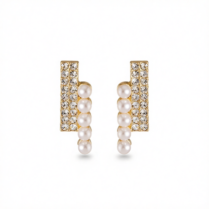 Cubic Zirconia & Pearl Bar Stud Earrings