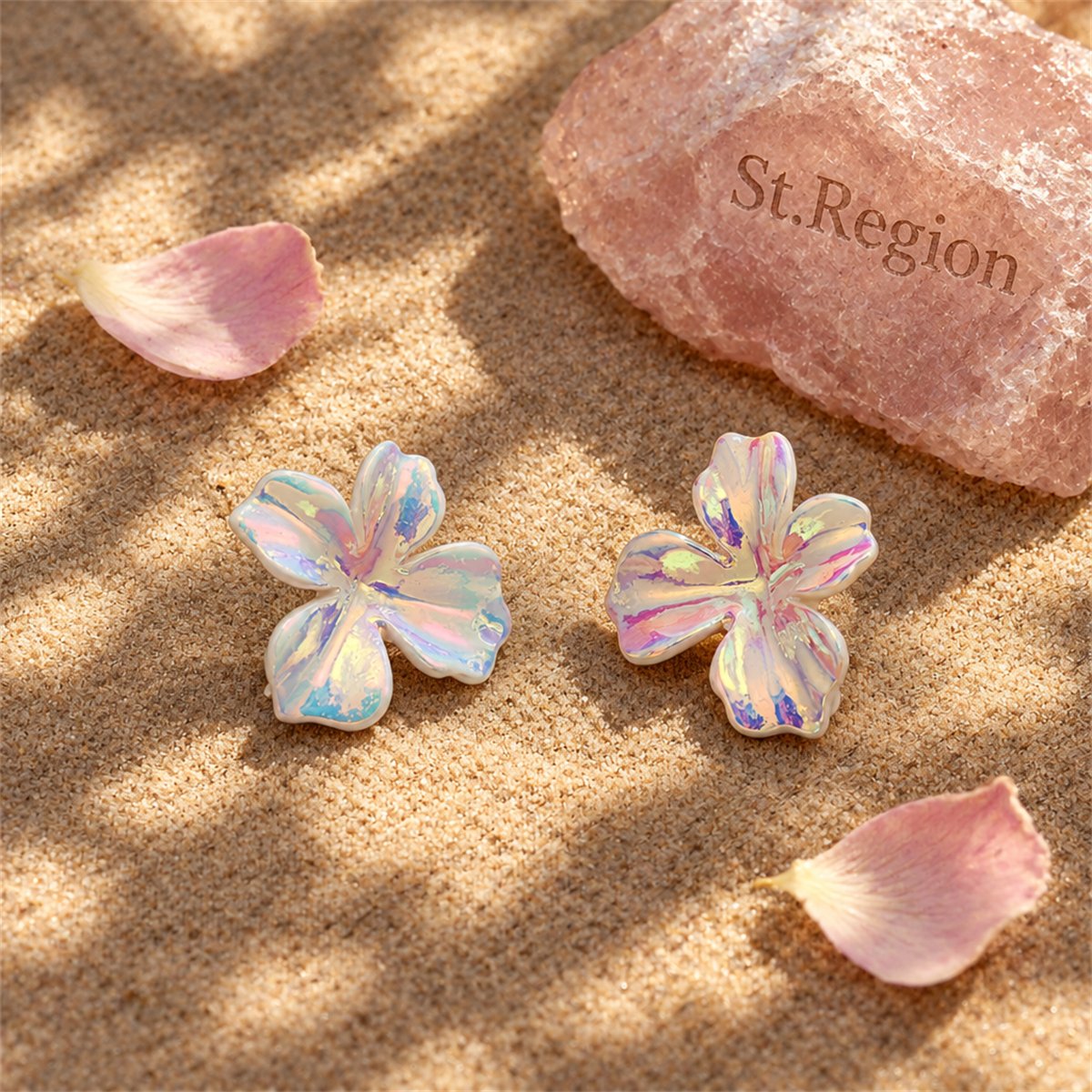 Pink Multicolor Acrylic Flower Stud Earrings, stud earrings for women, botanical inspired, detail close-up