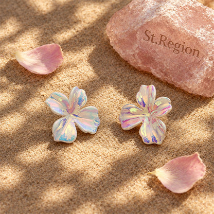 Pink Multicolor Acrylic Flower Stud Earrings, stud earrings for women, botanical inspired, detail close-up