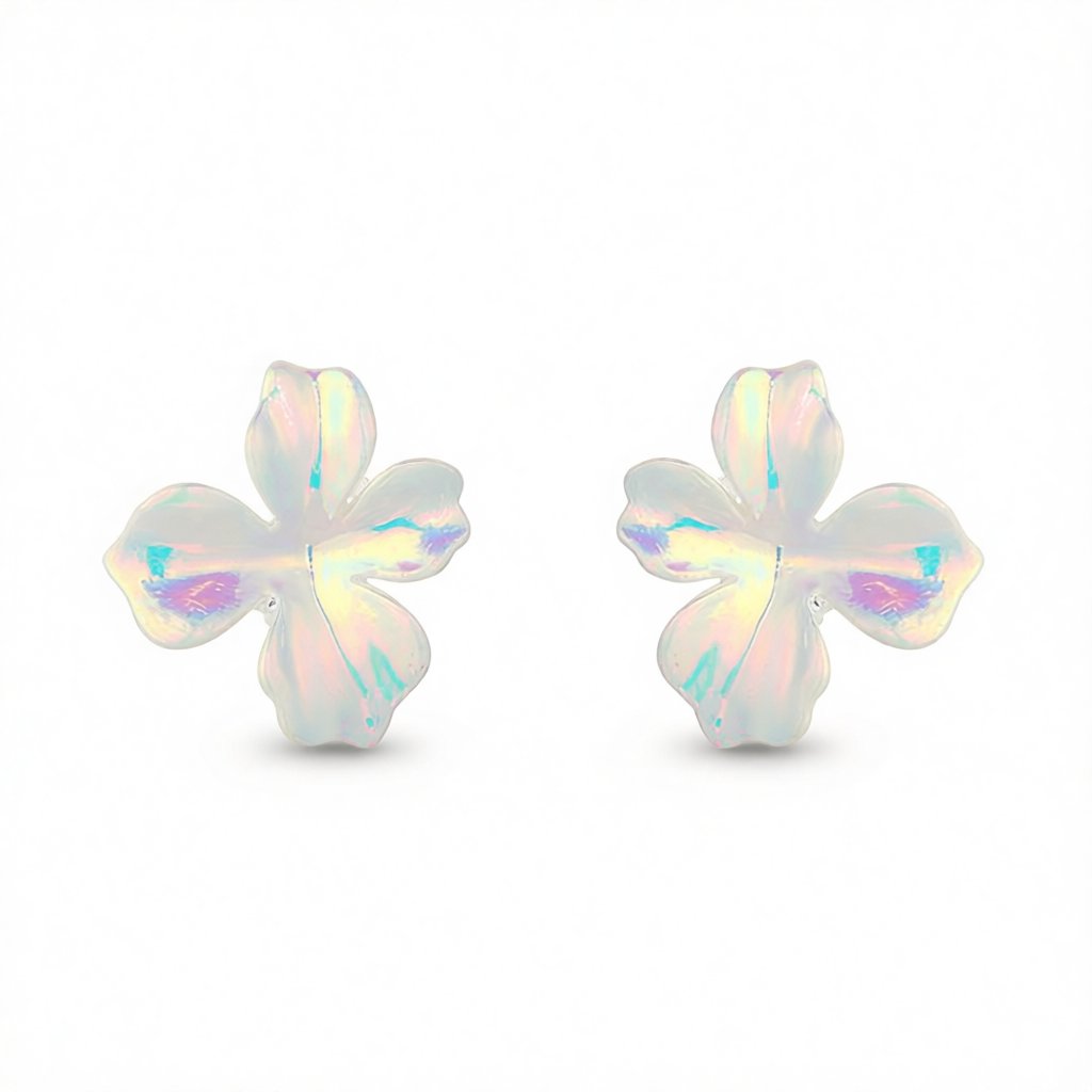 Pink Multicolor Acrylic Flower Stud Earrings, stud earrings for women, botanical inspired, side view