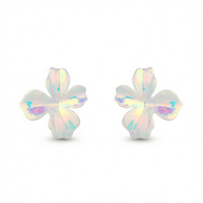 Pink Multicolor Acrylic Flower Stud Earrings, stud earrings for women, botanical inspired, side view