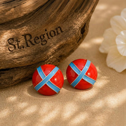 Blue & Red Enamel Round Stud Earrings