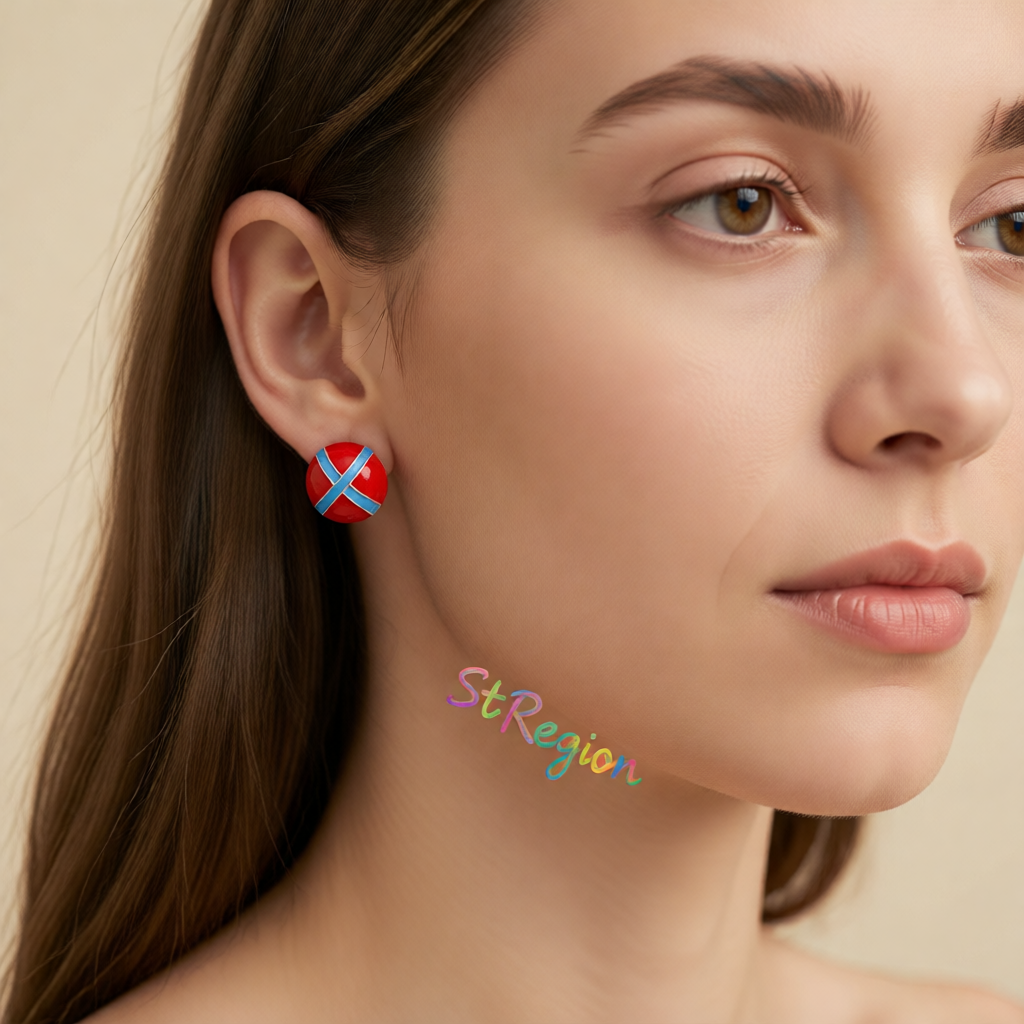 Blue & Red Enamel Round Stud Earrings