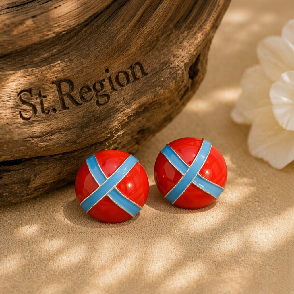 Blue & Red Enamel Round Stud Earrings