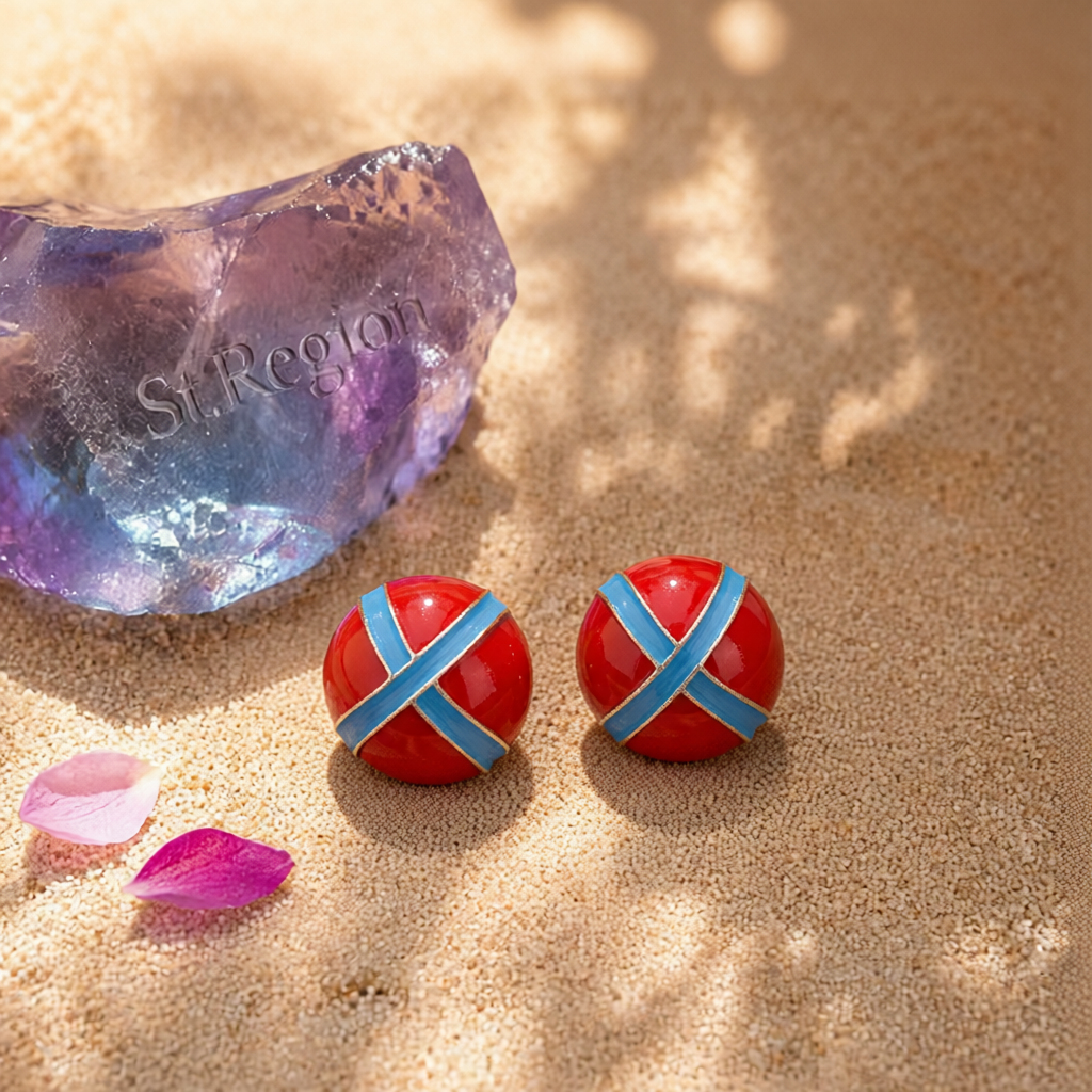 Blue & Red Enamel Round Stud Earrings
