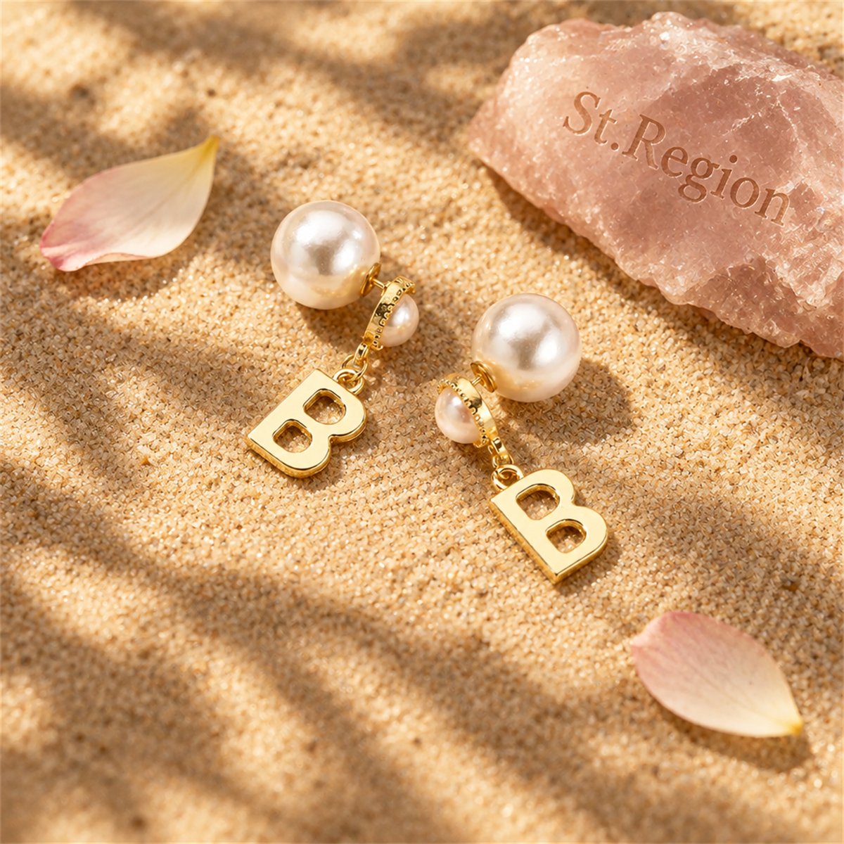 Pearl and 18K Gold-Plated 'B' Ear Jackets, vintage-inspired design, detail close-up