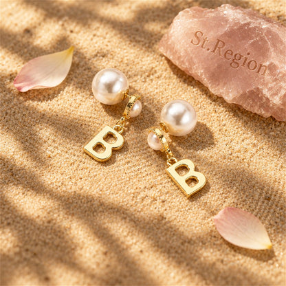 Pearl and 18K Gold-Plated 'B' Ear Jackets, vintage-inspired design, detail close-up