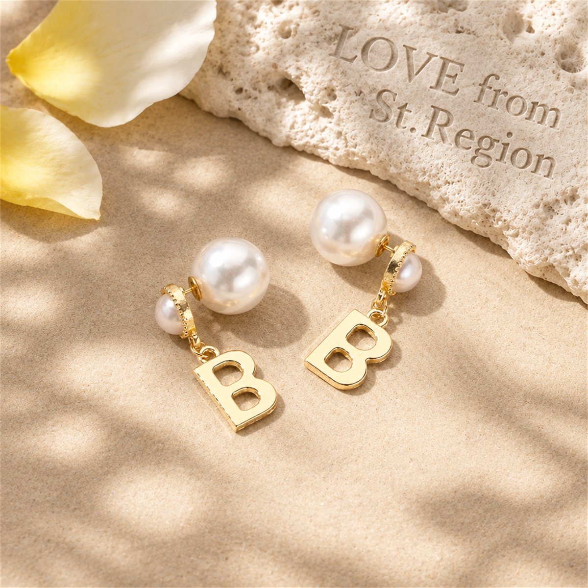 Pearl and 18K Gold-Plated 'B' Ear Jackets, vintage-inspired design, lifestyle look