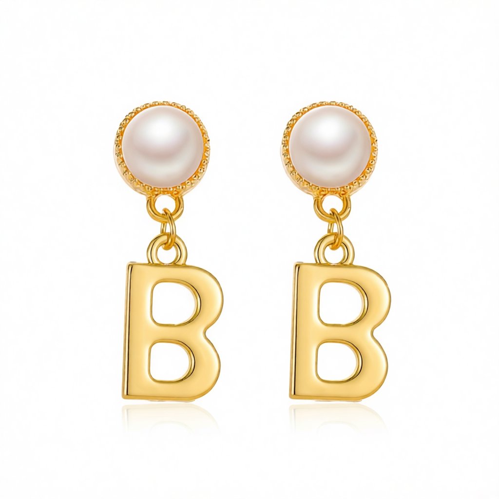Pearl and 18K Gold-Plated 'B' Ear Jackets, vintage-inspired design, side view
