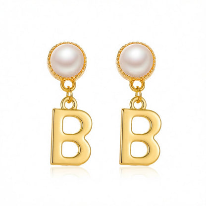 Pearl and 18K Gold-Plated 'B' Ear Jackets, vintage-inspired design, side view