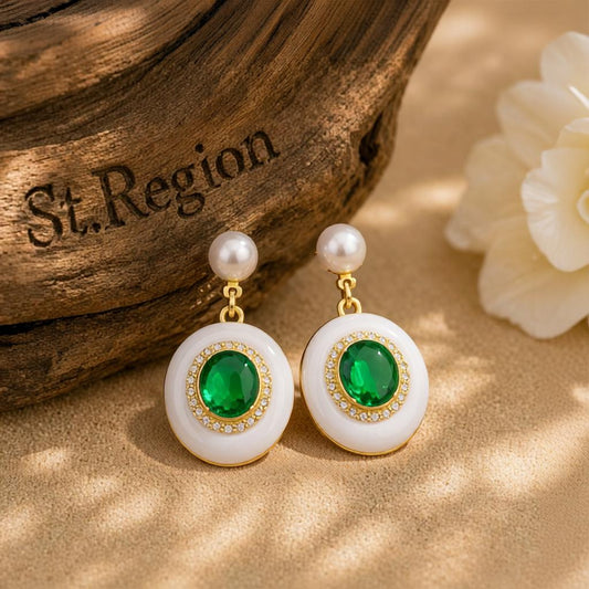 Green Quartz & Pearl 18K Gold-Plated Oval Drop Earrings