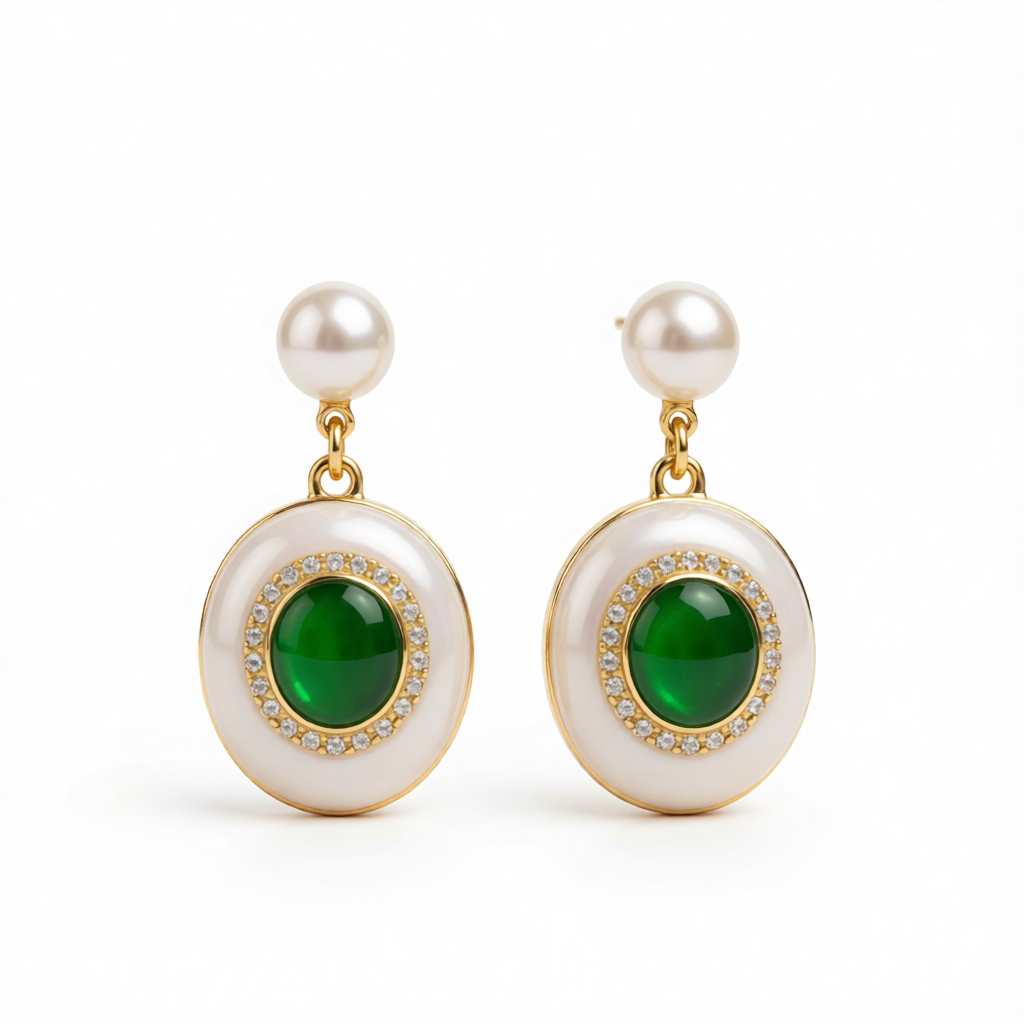 Green Quartz & Pearl 18K Gold-Plated Oval Drop Earrings
