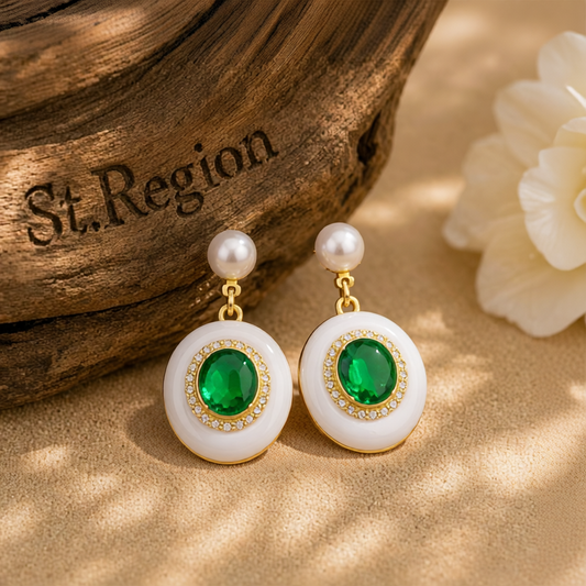 Green Quartz & Pearl 18K Gold-Plated Oval Drop Earrings
