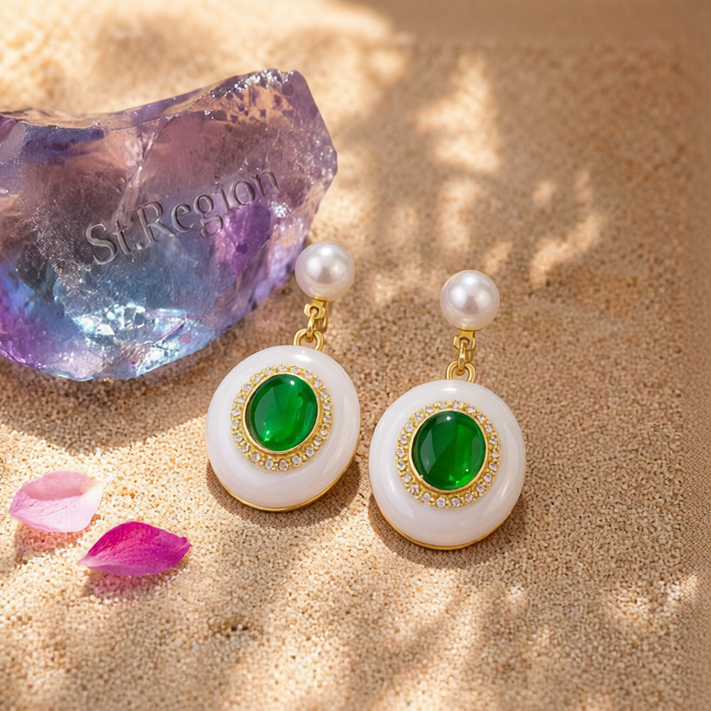 Green Quartz & Pearl 18K Gold-Plated Oval Drop Earrings
