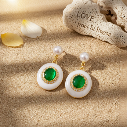Green Quartz & Pearl 18K Gold-Plated Oval Drop Earrings