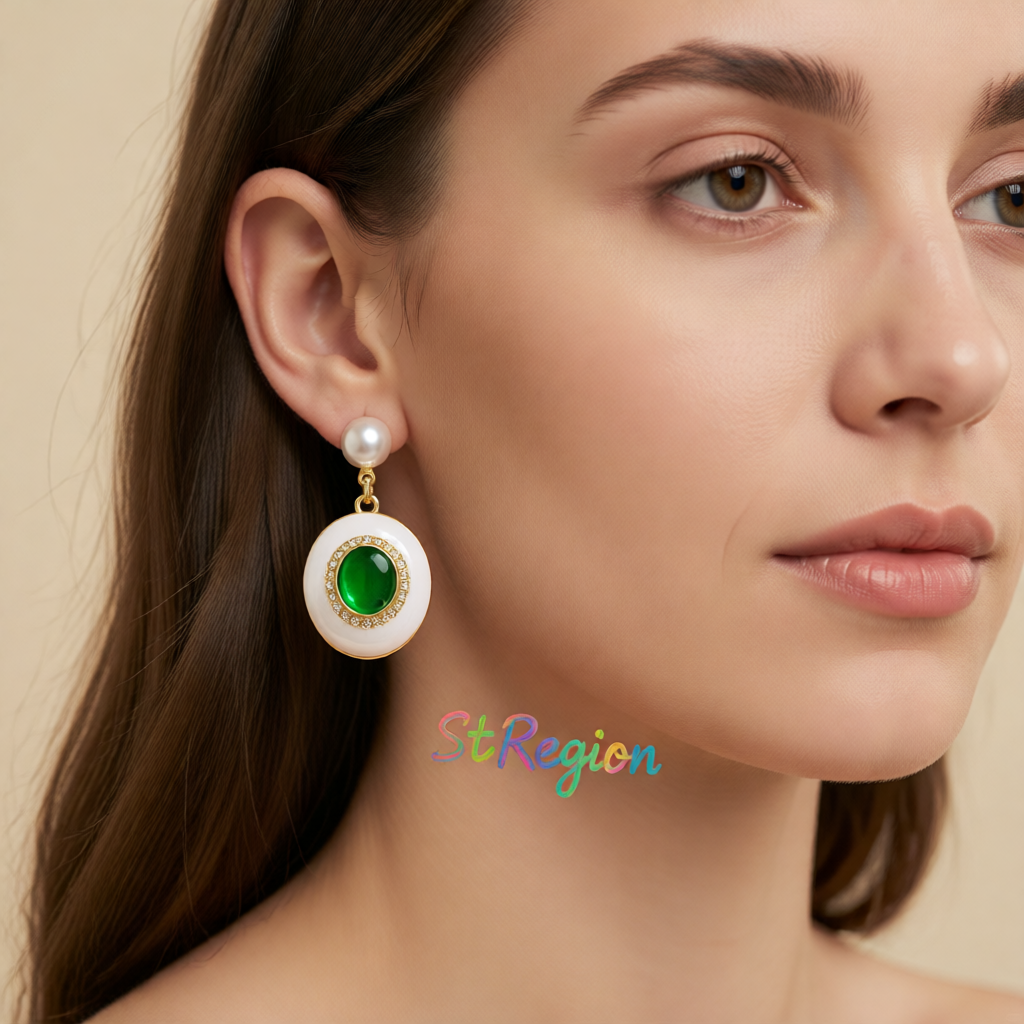 Green Quartz & Pearl 18K Gold-Plated Oval Drop Earrings