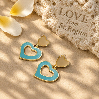 Aqua Enamel and 18K Gold-Plated Open Heart Drop Earrings, gold drop earrings for women, lifestyle look