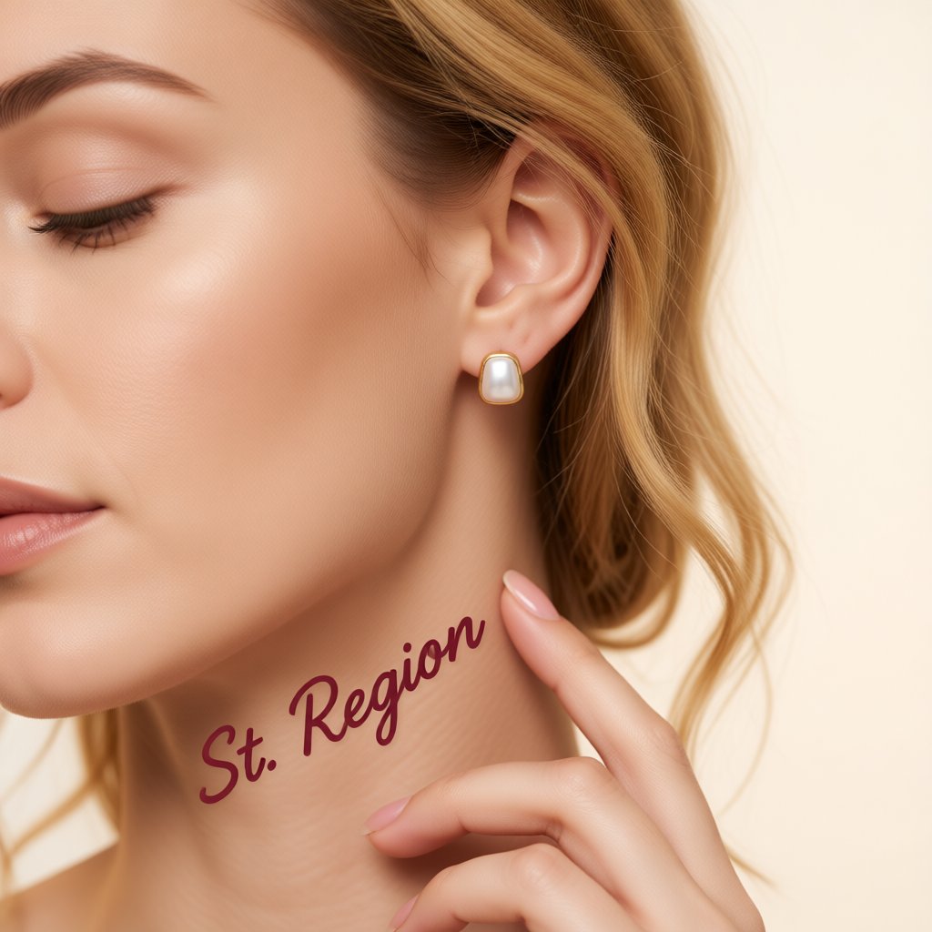 Pearl and 18K Gold-Plated Trapezoid Bezel Stud Earring, gold stud earrings for women, botanical inspired, styled look