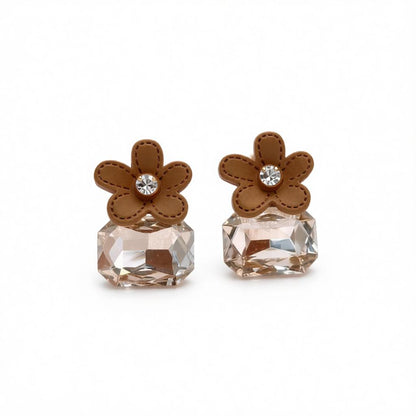 Cubic Zirconia and Crystal Flower Stud Earrings, cubic zirconia stud earrings for women, botanical inspired, side view