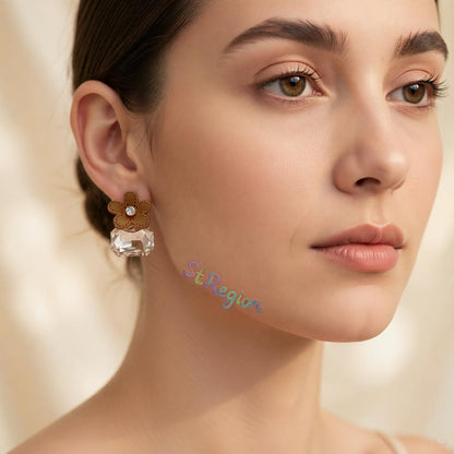 Cubic Zirconia and Crystal Flower Stud Earrings, cubic zirconia stud earrings for women, botanical inspired, styled look