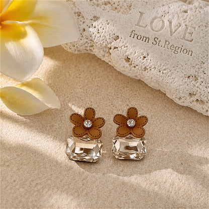 Cubic Zirconia & Crystal Flower Stud Earrings