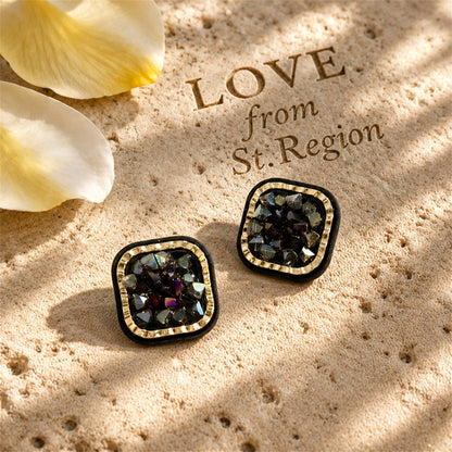 Black and 18K Gold-Plated Cluster Square Stud Earrings, gold stud earrings for women, lifestyle look