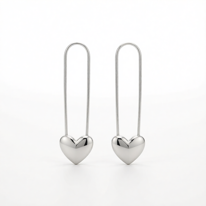 Silver-Plated Heart Pin Earrings