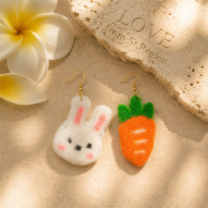 Polyster and 18K Gold-Plated Rabbit and Carrot Mismatch Drop Earrings, gold drop earrings for women, lifestyle look