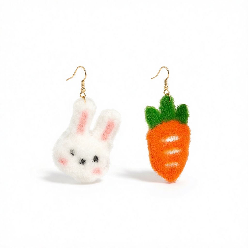 Polyster and 18K Gold-Plated Rabbit and Carrot Mismatch Drop Earrings, gold drop earrings for women, side view