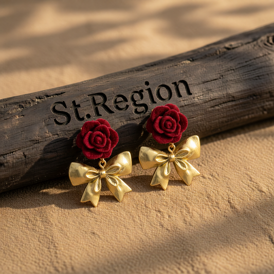 Red Nylon & 18K Gold-Plated Rose Bow Drop Earrings