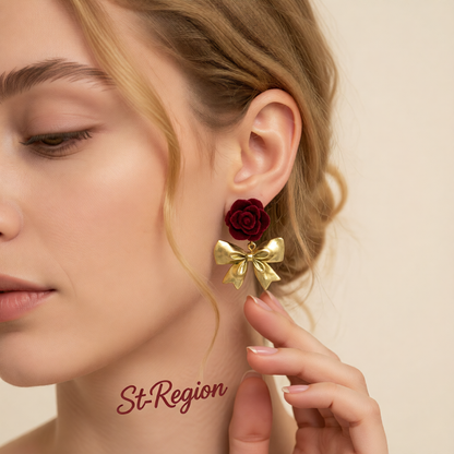 Red Nylon & 18K Gold-Plated Rose Bow Drop Earrings