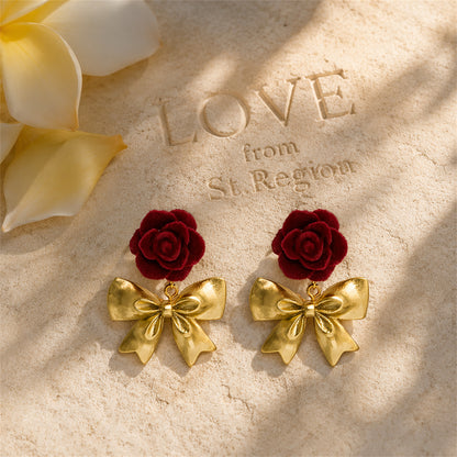 Red Nylon & 18K Gold-Plated Rose Bow Drop Earrings