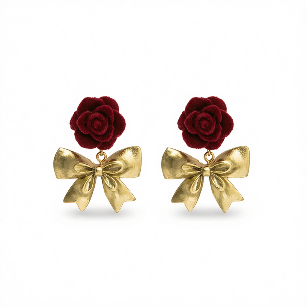Red Nylon & 18K Gold-Plated Rose Bow Drop Earrings