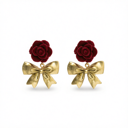 Red Nylon & 18K Gold-Plated Rose Bow Drop Earrings