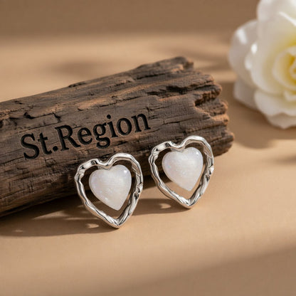 Quartz & Silver-Plated Openwork Heart Stud Earrings