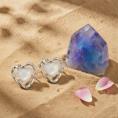 Quartz & Silver-Plated Openwork Heart Stud Earrings