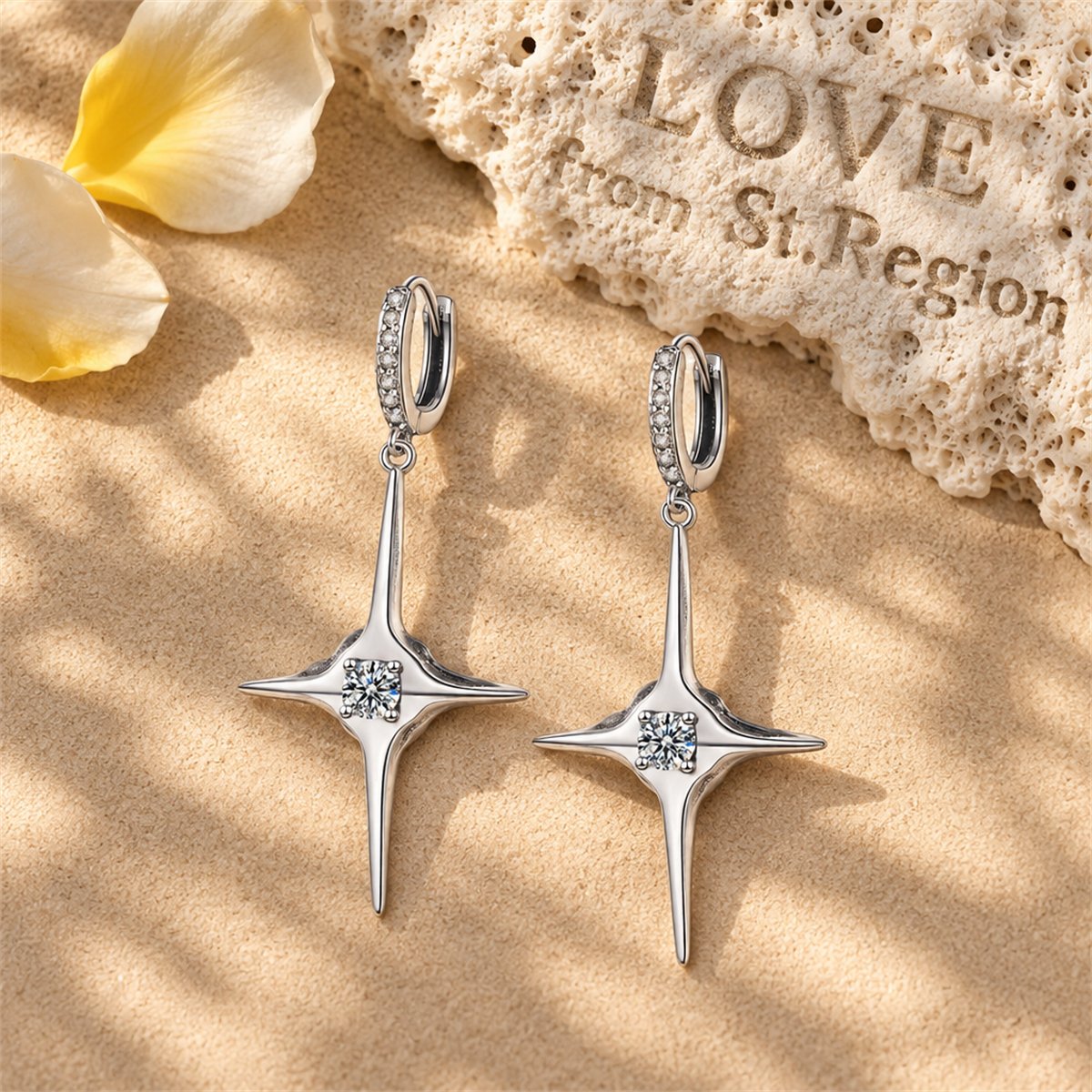 Cubic Zirconia and Silver-Plated Star Huggie Earrings, silver huggie earrings, elegant gift for her, lifestyle look