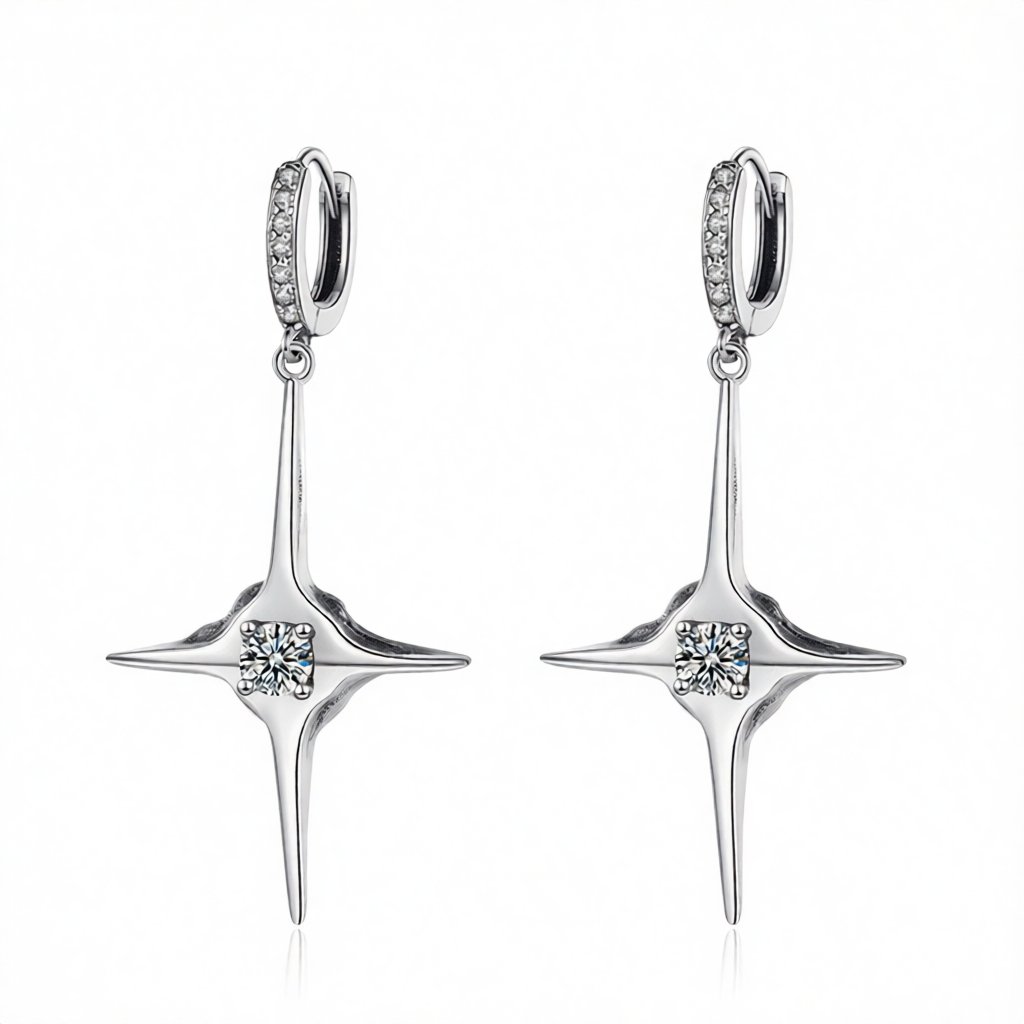 Cubic Zirconia and Silver-Plated Star Huggie Earrings, silver huggie earrings, elegant gift for her, side view