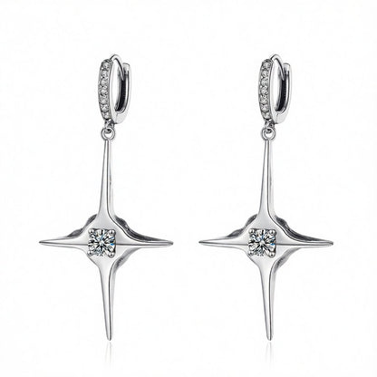 Cubic Zirconia and Silver-Plated Star Huggie Earrings, silver huggie earrings, elegant gift for her, side view