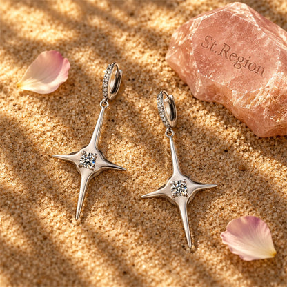 Cubic Zirconia and Silver-Plated Star Huggie Earrings, silver huggie earrings, elegant gift for her, detail close-up