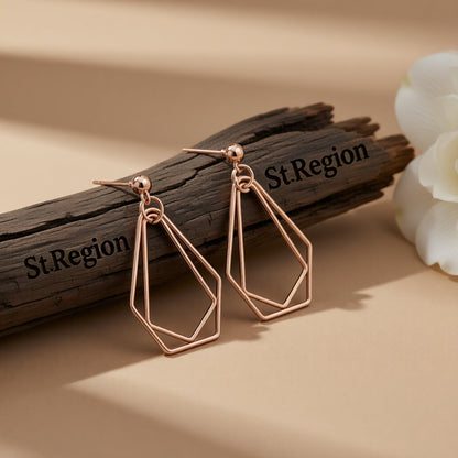 18K Rose Gold-Plated Open Geometric Drop Earrings, rose gold drop earrings for women, vintage-inspired design, front view