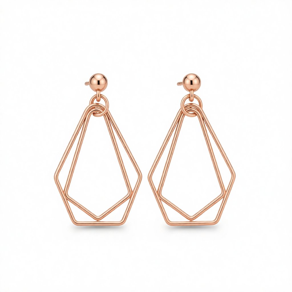 18K Rose Gold-Plated Open Geometric Drop Earrings, rose gold drop earrings for women, vintage-inspired design, side view