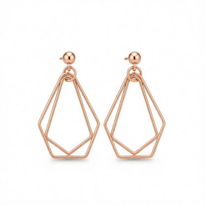 18K Rose Gold-Plated Open Geometric Drop Earrings, rose gold drop earrings for women, vintage-inspired design, side view