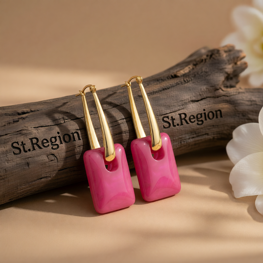 Pink & 18K Gold-Plated Square Huggie Earrings
